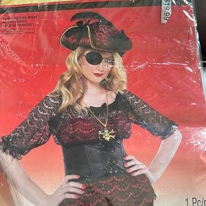 Pirate lace blouse with pirate hat headband and garter belt
